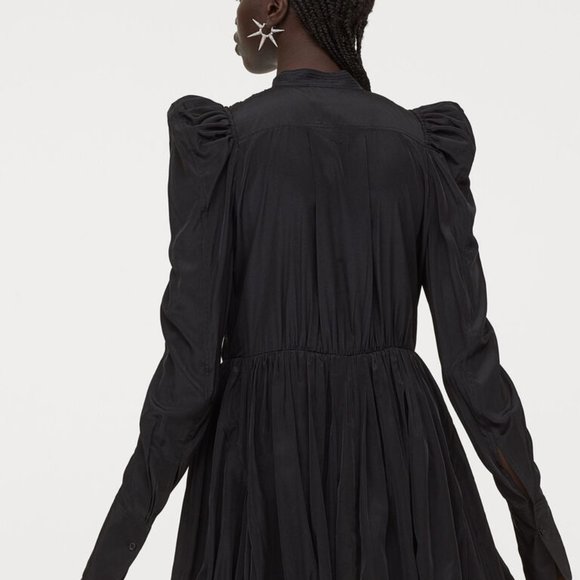 H&M Studio Collection Black Short Cocktail Dress Balloon‎ skirt Puff Sleeves 12 - Picture 3 of 8